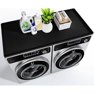 Imagem de Capas de lavadora e secadora de 130 cm x 65 cm para a parte superior, tapete de silicone preto antiderrapante para máquina de lavar e secar roupa, almofada à prova de poeira para lavanderia, cozinha,