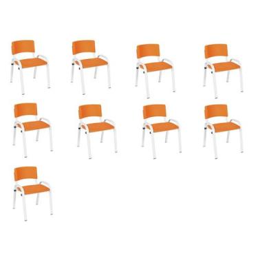 Imagem de Kit 9 Cadeira Iso Infantil Creche, Escola Base Branco Laranja - LAURAL