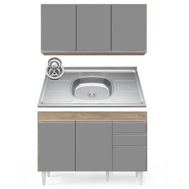 Imagem de Armário Aéreo Virgínia E Balcão Com Pia 120cm Michigan Castanho/cinza - Lumil