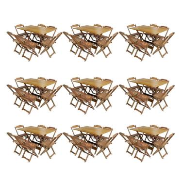 Imagem de Kit 9 Conjuntos De Mesa Dobravel Com 6 Cadeiras De Madeira 120X70 Para Restaurante E Bar - Mel