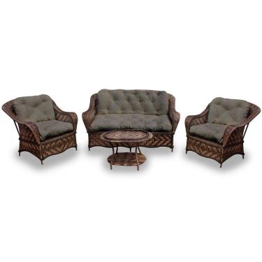 Imagem de Conjunto De Sofá Fibra Sintética Naja - 1 Sofá 2 L + 2 Poltronas + 1 Mesa Centro - Tecido Duna Fendi