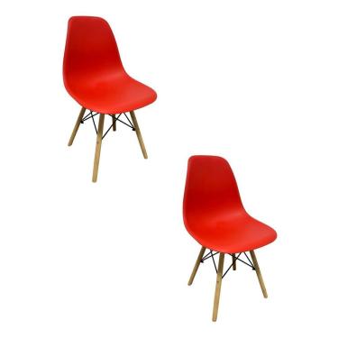 Imagem de Kit 2 Cadeiras Eames Polipropileno Base Madeira Flórida Fratini Vermelho