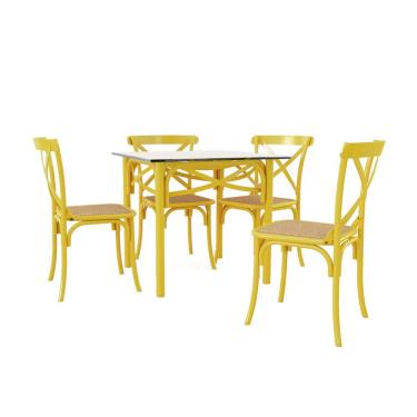 Imagem de Conjunto Katrina Amarelo 4 Cadeiras Tampo De Madeira Quadrado 90 Cm Asturias