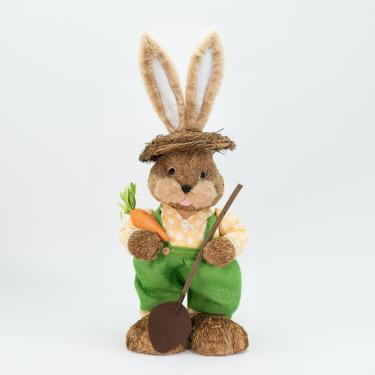 Imagem de Coelho De Páscoa Decoração Em Palha Coelhinho Jardineiro 63cm