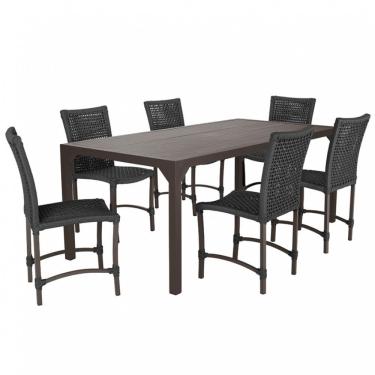 Imagem de Jogo 6 Cadeiras Corda Náutica E Mesa Retangular Ripada 2,00m Preto