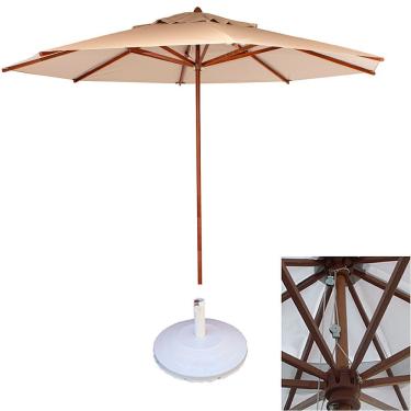 Imagem de Ombrelone Guarda Sol 3,00 Metros De Madeira Com Base Bege
