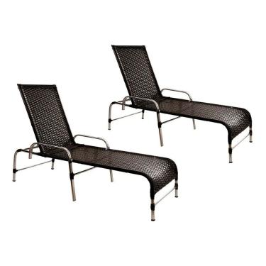 Imagem de 2 Espreguiçadeiras Decorativa Para Piscina Jardim Trama Preto