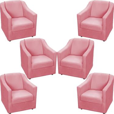 Imagem de Kit 6 Poltronas Mila Pé De Plástico Cromado - Rosê Suede