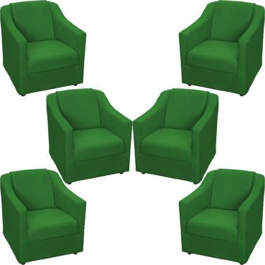 Imagem de Kit 6 Poltronas Mila Pé De Plástico Cromado - Verde Suede