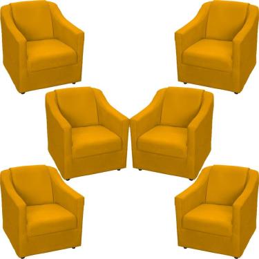 Imagem de Kit 6 Poltronas Mila Pé De Plástico Cromado - Mostarda Suede