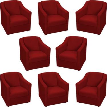 Imagem de Kit 8 Poltronas Mila Pé De Plástico Cromado - Bordô Suede