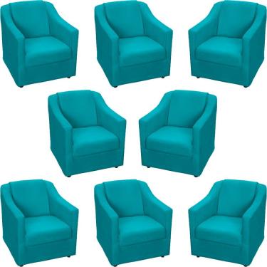 Imagem de Kit 8 Poltronas Mila Pé De Plástico Cromado - Azul-turquesa Suede
