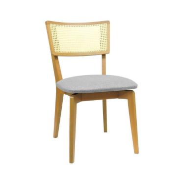 Imagem de Cadeira Fendy Madeira Maciça Encosto Telinha Assento Estofado Linho Natural Cinza