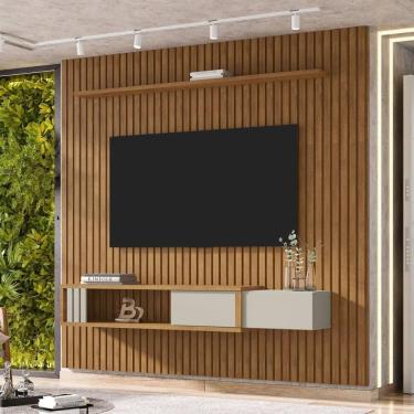 Imagem de Painel Para Tv Até 85 Polegadas Ripado Com 1 Gaveta E Nicho Multimóveis Cr45283 Naturalle Off White