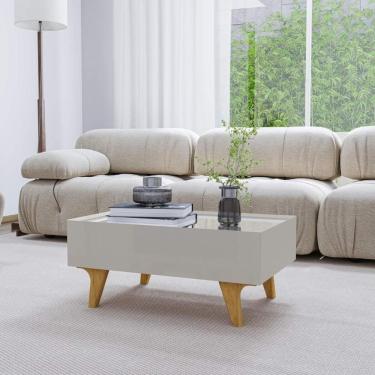Imagem de Mesa De Centro Com Espelho 1 Gaveta E Pés 75cm Multimóveis Cr45280 Off White