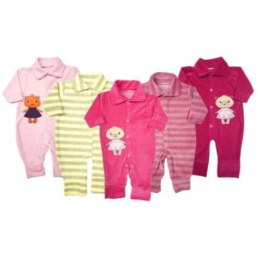 Imagem de Kit 5 Pçs Macacão Bebê Plush Longo Bordado Inverno Enxoval - Koala Bab