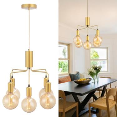 Imagem de illus illumination Lustre Dourado Com 5 Luzes, Luminária Pendente Moderna De Globo Metal, Sputnik, Suspenso No Teto Para Sala Jantar, Estar, Quarto E Cozinha