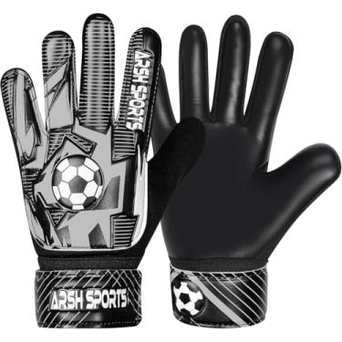 Imagem de Arsh Sports Luvas De Goleiro Futebol Para Crianças, Juvenil, Meninos E Meninas, Palma Látex 4 Mm, Antiderrapante, Proteção Dupla Pulso Super Gip (Preto-Prateado, Tamanho 5, Adequado Crianças 9 A 12