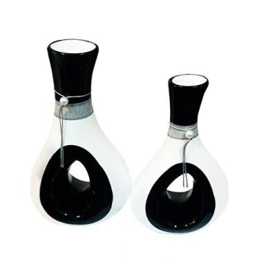 Imagem de Par De Vasos Furados Em Cerâmica De Aparador Black White - Retrofenna 