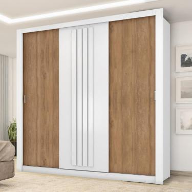 Imagem de Guarda Roupa Casal 3 Portas Doha Carraro Ripado Branco Com Freijó