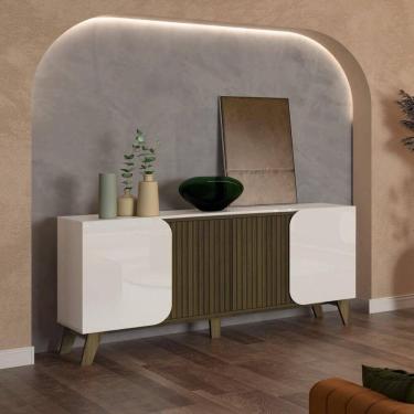 Imagem de Aparador Buffet 160cm 4 Portas Com Pés Retrô Multimóveis Cr50126 Off White-pinho Ripado