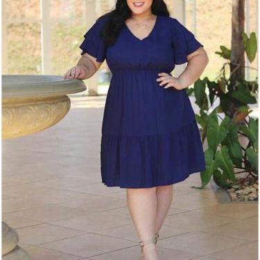 Imagem de Vestido feminino midi decote V manga curta dois babados pluz size - Fi