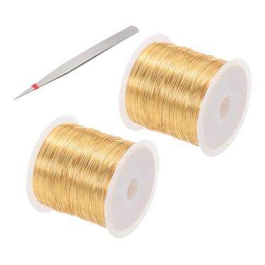 Imagem de PATIKIL 26 medidores/0,4 mm, fio de artesanato de joias, 2 peças de fios de contas de cobre com alicate para fabricação de joias, brincos, pulseiras, acessórios, esculturas, ouro rosa