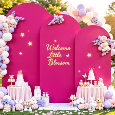 Imagem de Conjunto de 3 capas de arco rosa choque - 1,5 m, 1,8 m, arco de 1,8 m, capa de fundo de elastano para chá de bebê, meninas, festa de aniversário, casamento, chá de panela, banquete, decoração de fundo