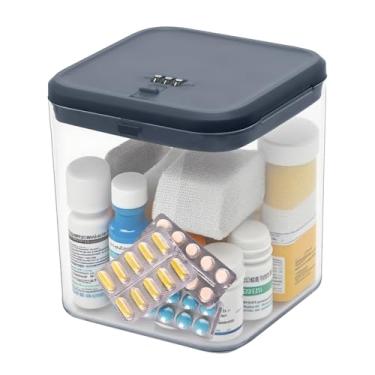 Imagem de BOMKVIN Caixa de armazenamento transparente com trava de combinação - organizador de medicamentos resistentes, lanches e eletrônicos, prisão de telefone à prova de crianças, recipiente para