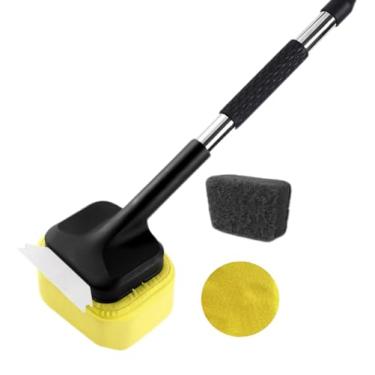 Imagem de Escova para churrasqueira sem cerdas com 2 cabeças substituíveis resistentes ao calor e raspador de aço – Escova de limpeza de churrasco para grades de ferro fundido/inoxidável, ferramenta segura a