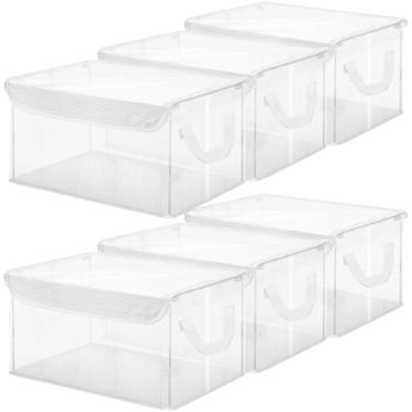 Imagem de Pacote com 6 cestas de armazenamento com capa transparente para prateleiras, caixas de armazenamento de armário, prateleiras, cestas decorativas dobráveis com alças para organizar prateleiras