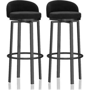 Imagem de Conjunto Jmche De 1/2/3/4 Banqueta De Bar Moderna Giratória De Altura, Cadeira De Jantar Alta Com Assento De Veludo, Encosto, Sem Braços, Pernas De Metal Preto, Banqueta De Balcão, 2pcs, Height 65cm