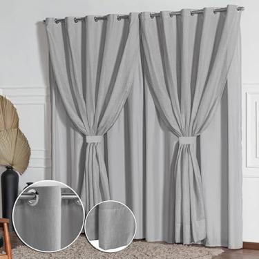 Imagem de Cortina Linho Flame Voil de Gaze 4,00m x 2,60m com Forro e Abraçadeira (Branca)