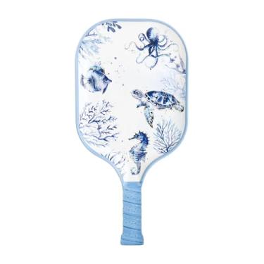 Imagem de UP ware Bandeja de lanche de melamina índigo vida marinha, travessa em forma de pickleball com tema oceano para aperitivos, frutas, frutos do mar e sobremesas, azul, 39 x 20 cm