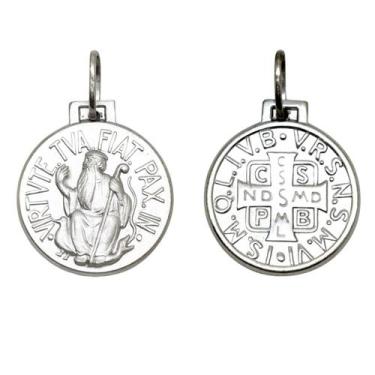 Imagem de Medalha São Bento Dupla Face Original 11 milímetros Ouro Branco 18K K1