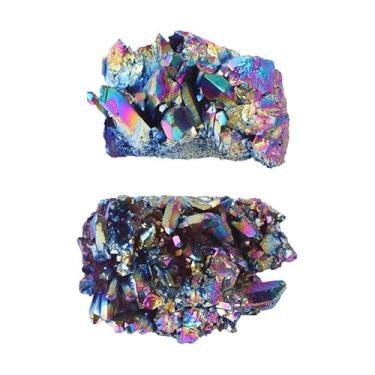 Imagem de 2 Unidades Aglomerados De Cristais Coloridos Rocha Áspera Irregular Geode Druzy Decoração De Casa Aglomerado De Geodo De Cristal Enfeite De Casa Carro Cristal Branco Decorações