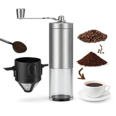 Imagem de Kit Moedor de Grão de Café Manual Inox + Filtro Reutilizável | Moinho em Cerâmica com Regulagem de Moagem e Coador Individual Lavável – Café Artesanal em Casa