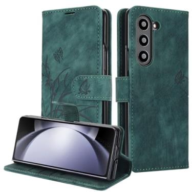 Imagem de MVVKKY Capa protetora para Galaxy Z Fold6 com alça de couro e porta-cartões (para Galaxy Z Fold6/verde)