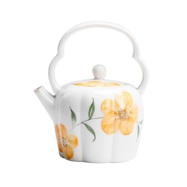 Imagem de Conjunto de chá de Gongfu pintado à mão – Girassóis dourados em porcelana branca pura, inclui mini bule de chá, Gaiwan e xícaras de chá, conjunto de cerimônia de chá (bule de chá com alça de arco)