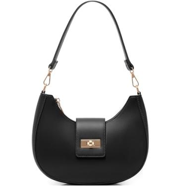 Imagem de NIUEIMEE ZHOU Bolsa de ombro crescente para mulheres, retrô, de couro vegano, bolsa tiracolo para axilas, preta, pequena, bolsa de ombro