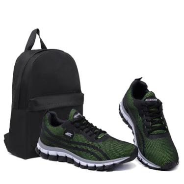 Imagem de Tênis Masculino Ascension + Mochila basica – Leve, Macio e Confortável para Caminhada, Corrida, Academia e Uso Diário | Estilo Esportivo e Urbano (Preto e Verde, BR, Adulto, Numérico, 40)