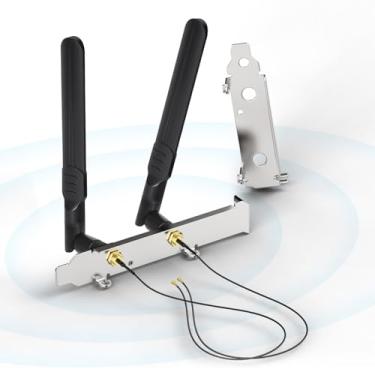 Imagem de Bingfu Antena macho WiFi 2,4 GHz 5,8 GHz 8dBi RP-SMA de banda dupla + cabo de extensão fêmea de 25 cm para RP-SMA + capa de slot PCI para placa de rede sem fio M.2 NGFF Intel adaptador WiFi