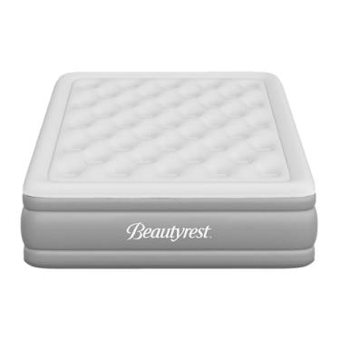 Imagem de Beautyrest Skyrise Colchão de ar tamanho completo com estrutura de feixe de bobina, suporte de borda com bomba externa e vinil resistente a perfurações para convidados e acampamentos