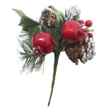 Imagem de 1 Ramo Romã Decoração De Natal Artificial Com Detalhes Branco 16cm - G