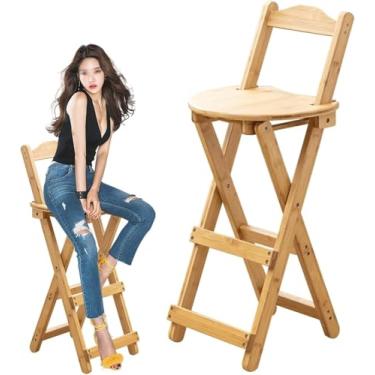 Imagem de Banco De Bar De Bambu Dobrável Balcão De Cozinha Banco Alto Com Encosto E Apoio Para Os Pés Cadeira Alta De Café Da Manhã Portátil Para Cozinha Casa Jardim Interior Externo, 2pcs, 74cm/29in