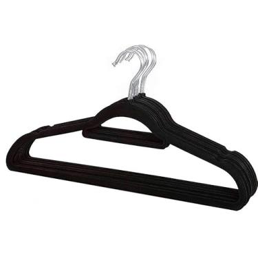 Imagem de Kit 36 Cabides Reforçados de Veludo Antideslizante Adulto Ultrafino Preto Gancho 360°