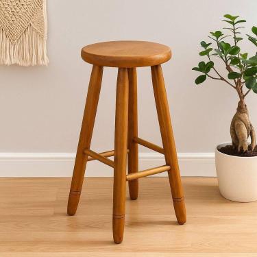 Imagem de Banqueta Redonda De Madeira 70cm De Altura X 30cm