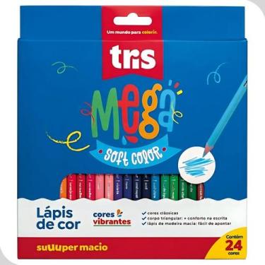 Imagem de Kit Lápis de Cor Macios Tris Mega Soft Color 24 Cores Estojo Caixa Esc