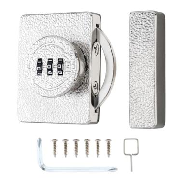 Imagem de HOJLKLD Fechadura de armário sem chave, fechadura com senha de combinação de 3 dígitos para porta oscilante/deslizante, gaveta, armário, armário, armário, caixa de madeira (prata)