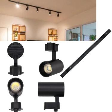 Imagem de Kit Trilho Sobrepor Eletrificado 1m 4 Spots Led 10w Preto Quente Bivol